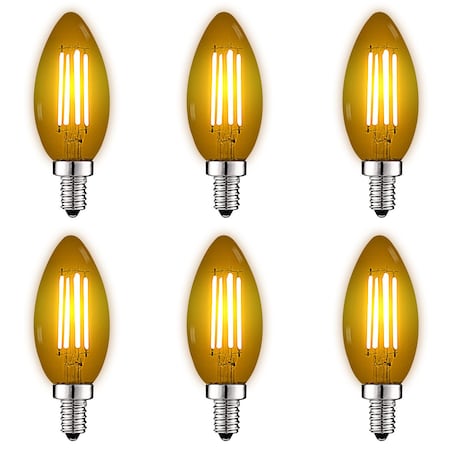 Luxrite B11 LED Yellow Light Bulbs 4.5W 40W Equivalent Colored Glass E12 Candelabra Base, 6PK LR21745-6PK